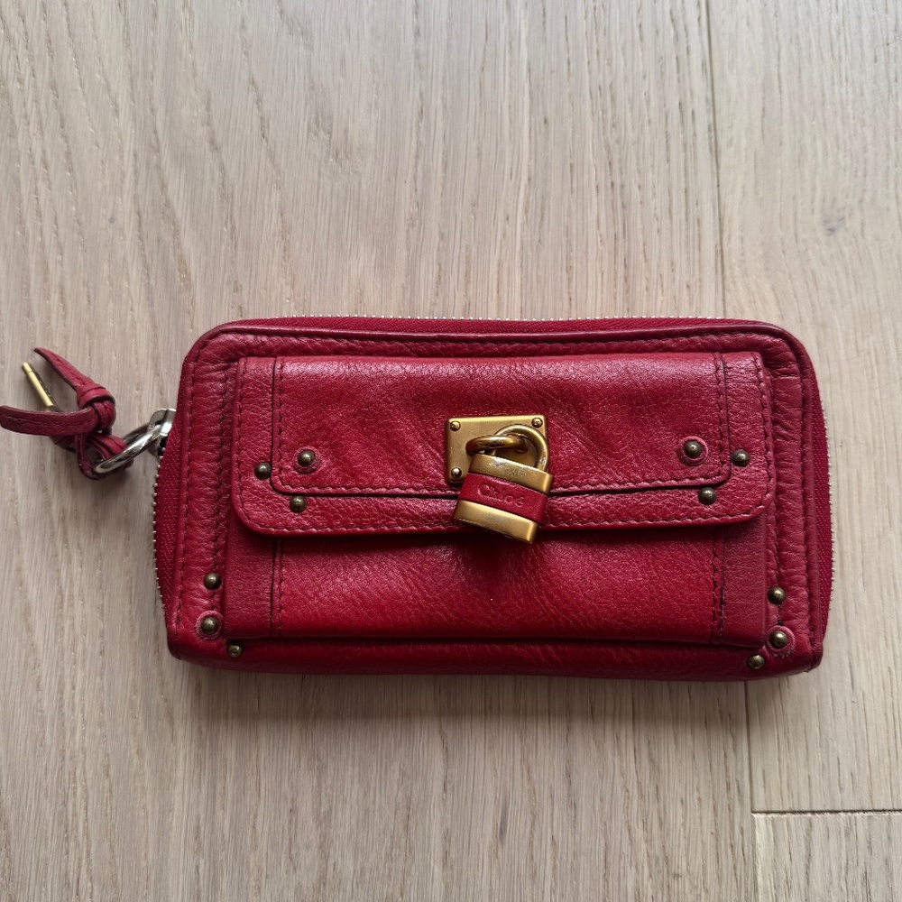 Chloe Rouge Calf Leather Paddington Long Zippy Wallet